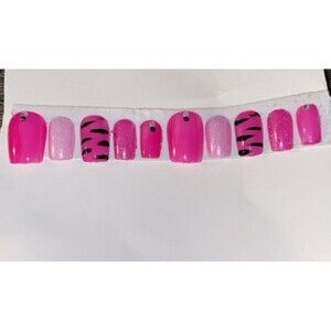 Neon Pink Bling Custom Gel Press on Nails fake nails Handmade 10 pc set Small
